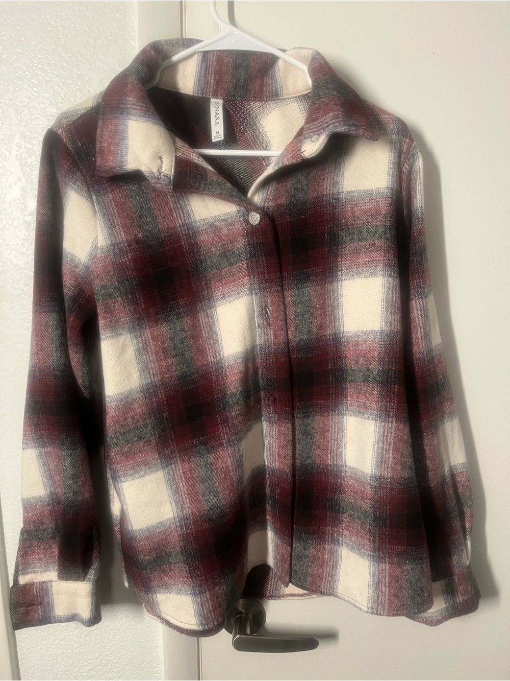 Zenana Outfitters Burgundy and Cream Plaid Shirt - Picture 3 of 4